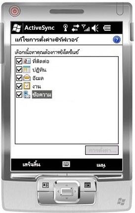 เลือกกล่องกาเครื่องหมาย Text Messages ใน Windows Mobile 6.5