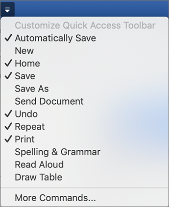 is there a quick access toolbar for mac word
