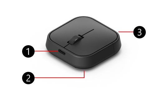 Microsoft Adaptive Mouse ที่มีตัวเลขเพื่อระบุฟีเจอร์ทางกายภาพ
