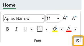 ตัวเปิดใช้กล่องโต้ตอบฟอนต์บนแท็บ หน้าแรก ของ Ribbon