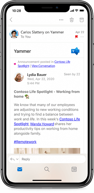 การทำงานกับ Yammer จากแอป Outlook สำหรับอุปกรณ์เคลื่อนที่