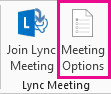 สกรีนช็อตของตัวเลือกการประชุม Lync บน Ribbon