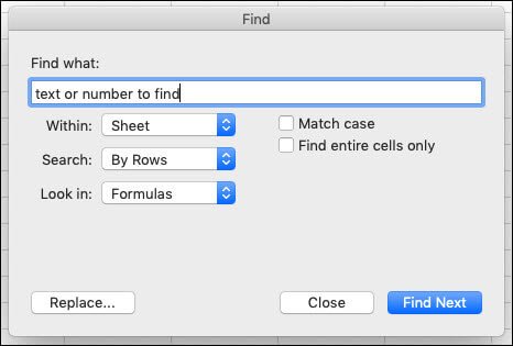find replace on excel for mac