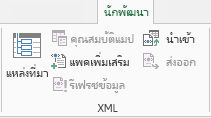 คำสั่ง XML บนแท็บ นักพัฒนา