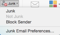 อีเมลขยะบน ribbon ที่มีตัวเลือกบล็อกผู้ส่ง