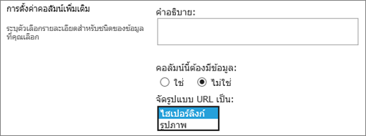 ตัวเลือกคอลัมน์รูปภาพ/ไฮเปอร์ลิงก์