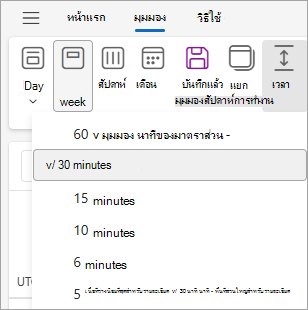 สกรีนช็อตแสดงมาตราส่วนเวลาภายใต้แท็บมุมมองที่เลือก 30 นาที