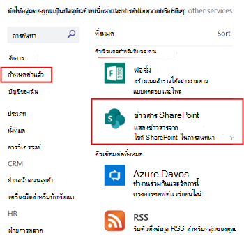 การแสดงข่าวสาร SharePoint ที่กําหนดค่าสําหรับแชนเนลทีม