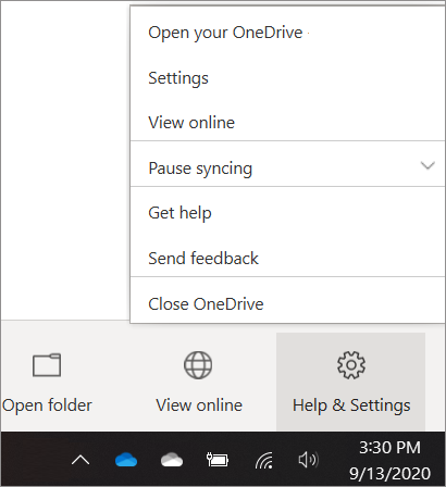 สกรีนช็อตของการเข้าถึงการตั้งค่า OneDrive
