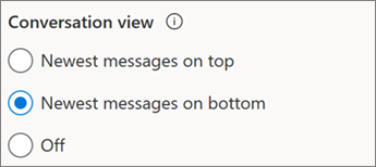 ตัวสลับมุมมองการสนทนาใน Outlook บนเว็บ