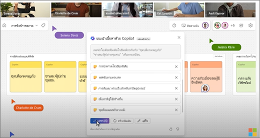 แสดงคำแนะนำ Copilot ใน Whiteboard ระหว่างการประชุม Teams