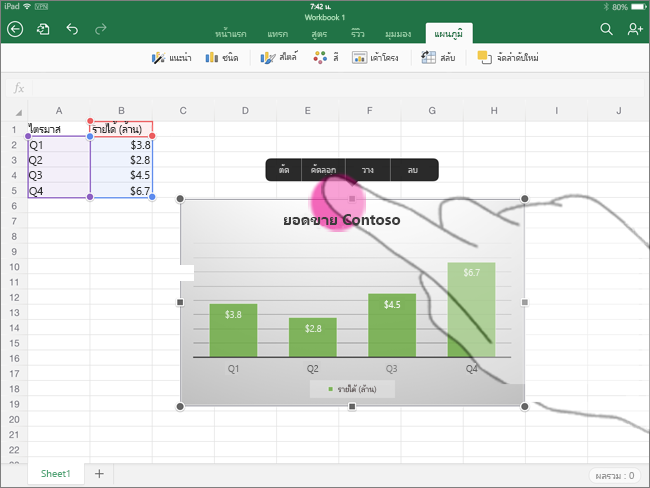 คัดลอกแผนภูมิจาก Excel for iPad