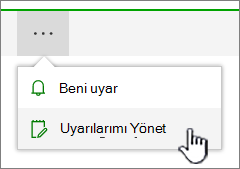 SharePoint Online Uyarıları yönet düğmesi vurgulanmış