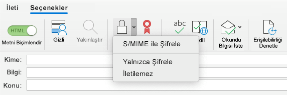 S/MIME ile şifrele seçeneği