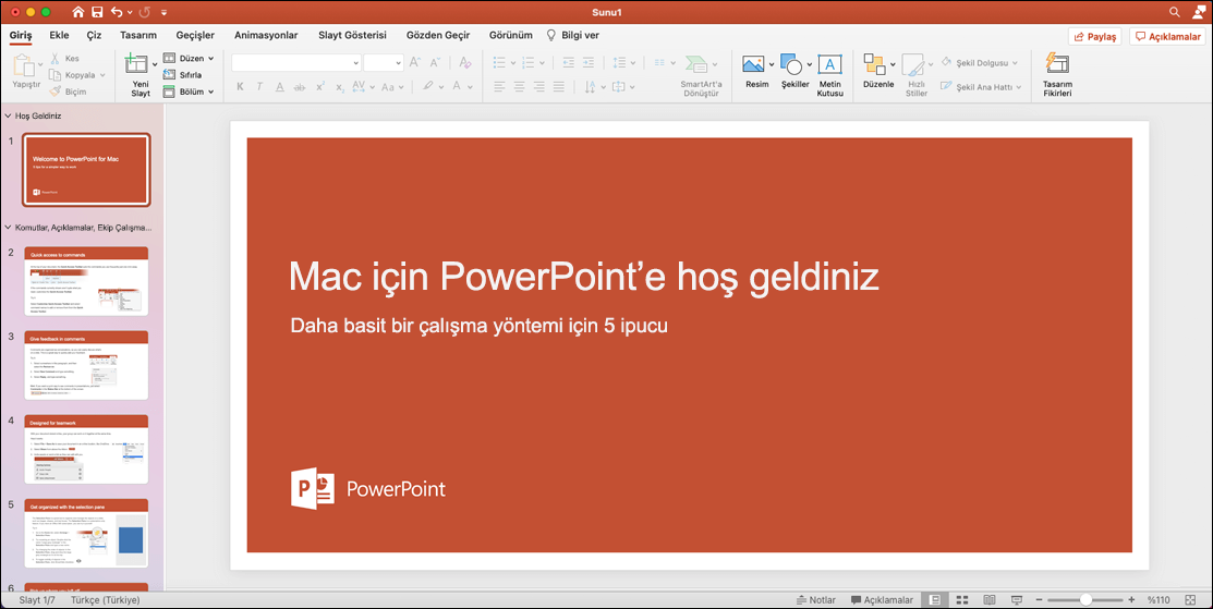 Tura Katılın şablonunun açık olduğu Mac için PowerPoint 2021 penceresi