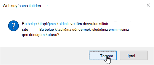 Kitaplık silinirken onay iletişim kutusu