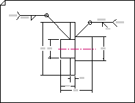Outline of mechanical device with two welding symbols indicating the type of welding joint and welding process