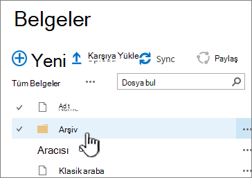 Klasör vurgulanmış SharePoint 2016 belge kitaplığı