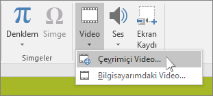 PowerPoint'te çevrimiçi video eklemeye yönelik şerit düğmesi
