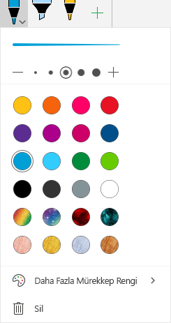 Windows Mobile'da Office'te mürekkeple çizim için mürekkep renkleri ve efektleri