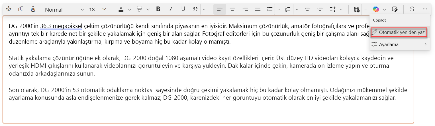 otomatik yeniden yazmadan önce - örneğin ekran görüntüsü