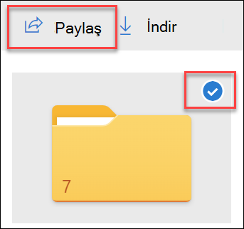 OneDrive'daki bir klasörün resmi ve Paylaş seçeneği.