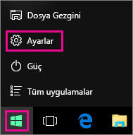 Windows 10’da Başlat’tan Ayarlar’a girme