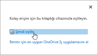 Şimdi Eşitle bağlantısının vurgulandığı Şimdi Eşitle iletişim kutusu