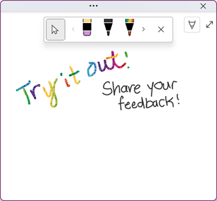 OneNote'taki gelişmiş kalem özelliğinin ekran görüntüsü. Çok renkli mürekkeple yazılmış "Deneyin" ifadesini gösterir.