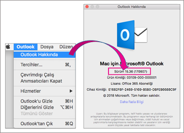 Sürümünüzü bulmak için Outlook Hakkında Outlook'u seçin