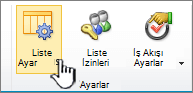 Sayfa şeridinde liste ayarları düğmesi