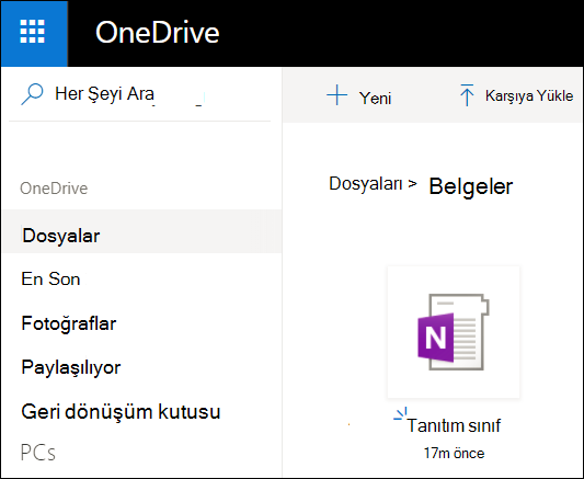Microsoft hesabı OneDrive belgeleri klasörü