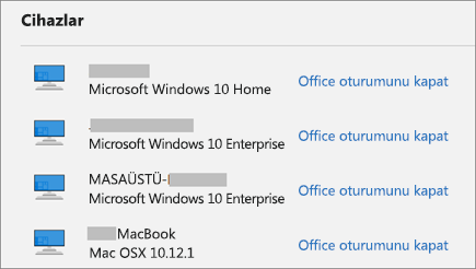 Windows ve Mac cihazlarıyla account.Microsoft.com'daki Office oturumunu kapat bağlantısını gösterir