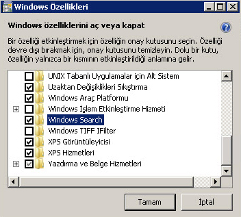 Windows Özellikleri iletişim kutusu