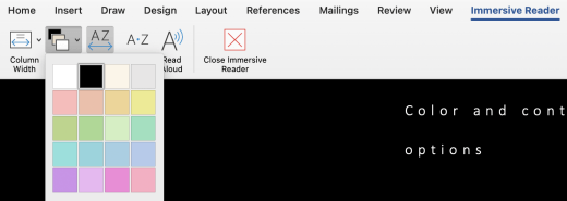 Mac için Word sayfa rengi için Tam ekran okuyucu menüsü.