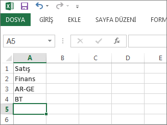 Excel'de tek sütun veya satırda girdiler açılan listenizi oluşturma