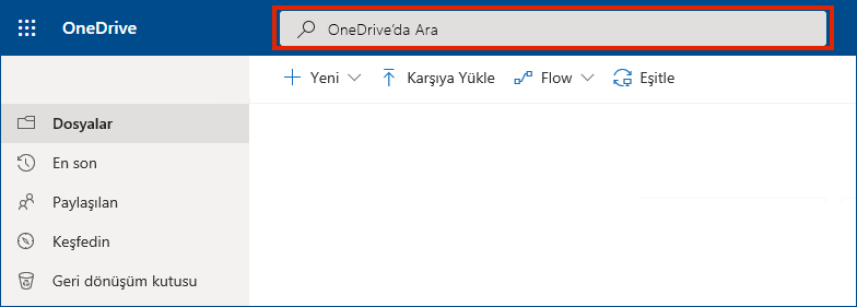 Üst kısımda arama çubuğunun gösterildiği OneDrive İş çevrimiçi sürümü
