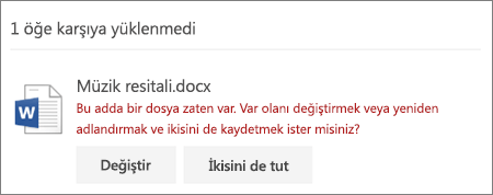 OneDrive web kullanıcı arabiriminde "Dosya adı zaten var" hatası