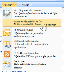 Eylemler’in altındaki Windows Gezgini’nde Aç menü seçeneği