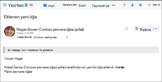 Bir öğe değiştir Microsoft Flow e-posta ile gönderilen e-posta