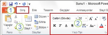 PowerPoint şerit örneği. Öğeler.