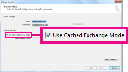 how to turn off cached exchange mode outlook 2016
