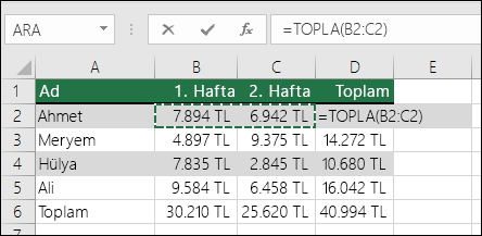 Excel formülleri örnekleri
