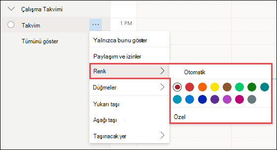 Outlook Web Takvim Renk Seçimi