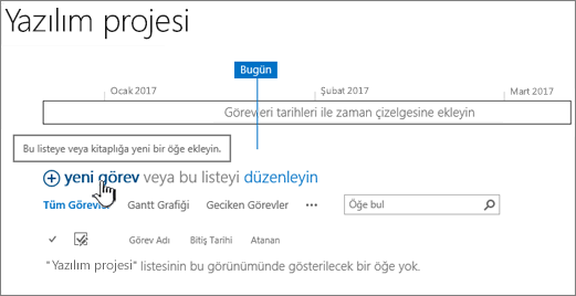 Görev zaman çizelgesi, görevleri eklemek için Yeni + öğesine tıklayın