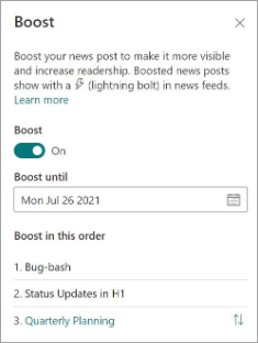 Boost için özellikler bölmesini gösteren ekran görüntüsü.