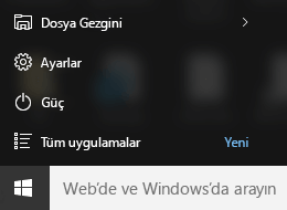 Windows 10 Başlat menüsü ayarları uygulaması