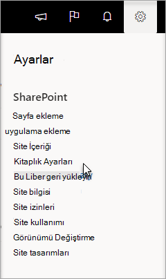 Ayarlar kitaplığının seçili Ayarlar menüsü