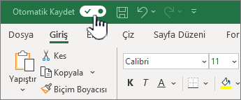 Excel 'de Otomatik Kaydet anahtarı