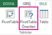 Excel'de Ekle sekmesindeki önerilen PivotTable'lar